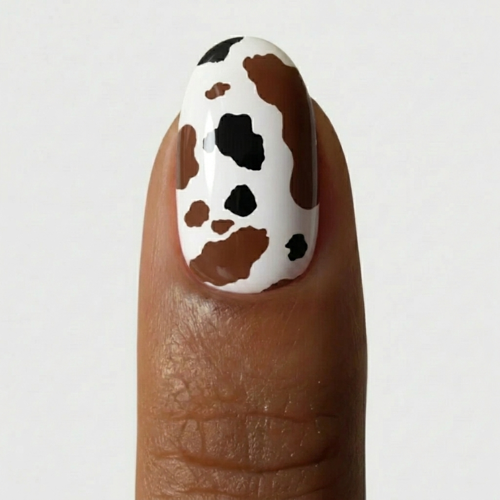 Cow patch gel motif vache nail art Ongles collection Noholita x Lili Creuk x The Care Gel 